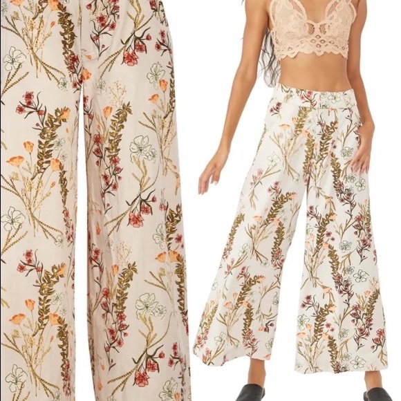 Free People Pants - NWT Free People floral cotton wide-leg pants / culottes